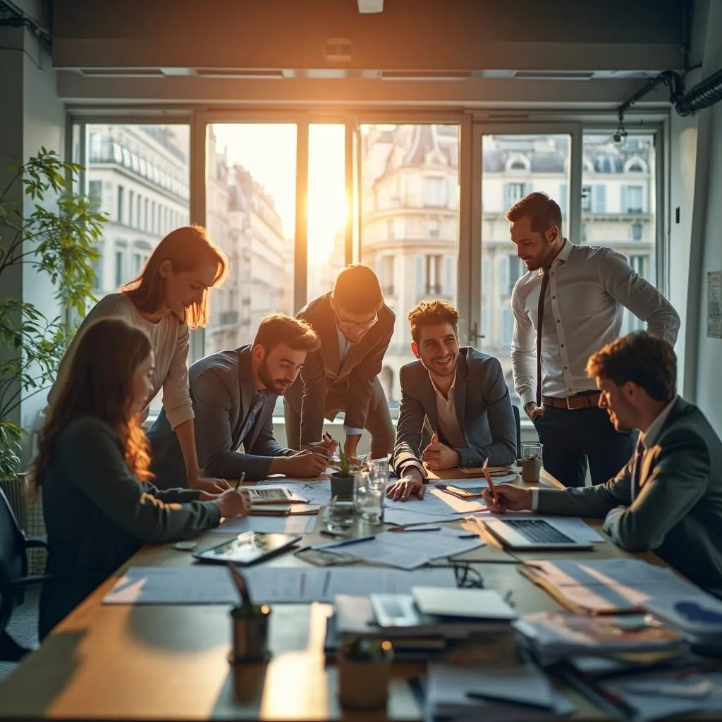 Équipe FinAIGence collaborant dans un bureau moderne et lumineux à Paris
